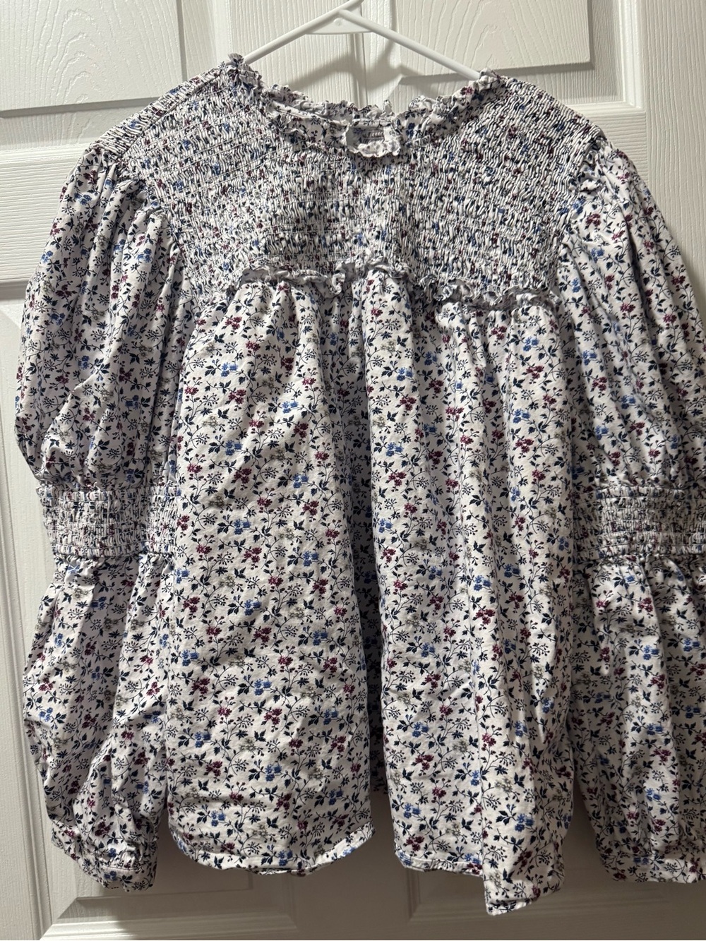 English Factory White Floral Smocked Peasant Top 2X